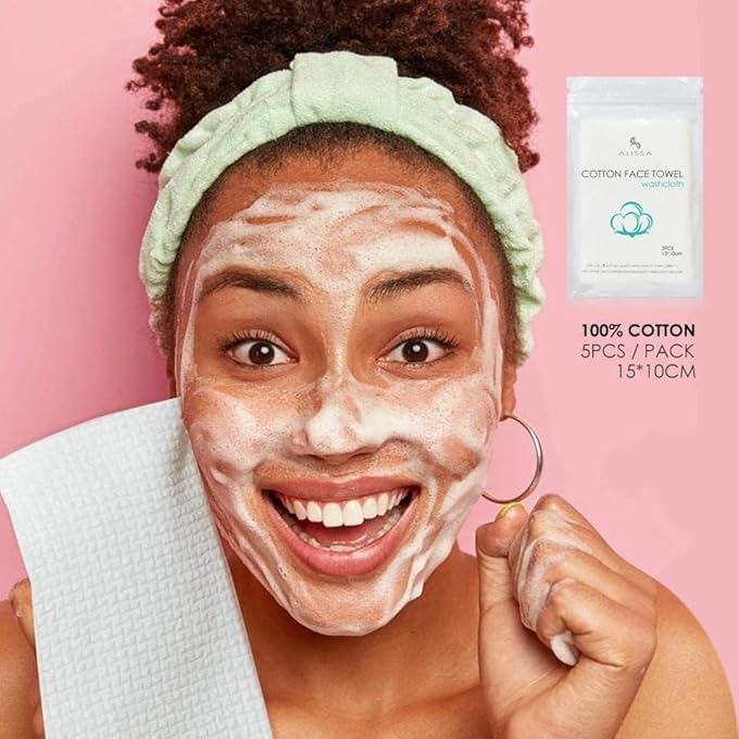 Alissa (10 PACKS) DISPOSABLE FACE TOWEL 5 SHEETS/PACK 100% COTTON ULTRA SOFT EXTRA THICK FACIAL TISSUE DRY AND WET USE WIPES PERFECT POCKET TISSUES FOR TRAVEL & HOME SKIN CARE MAKEUP SURFACE CLEANING - Image 2